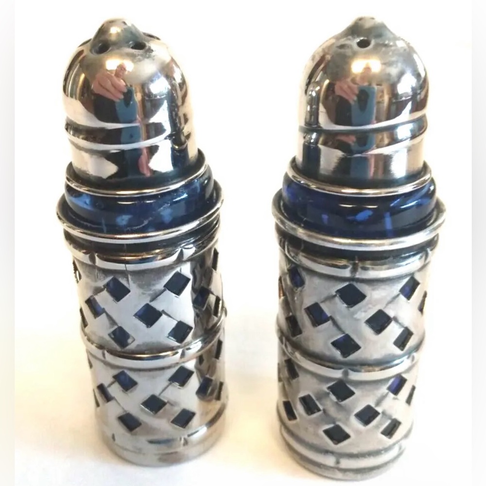 Vintage Silverplate and Cobalt Blue Glass Salt and Pepper Shakers